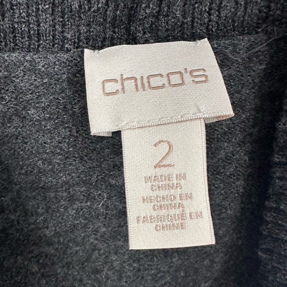 Chico's Cardigan Large Wool Gray Charcoal Hook Eye Closure Size 2 - Picture 4 of 9